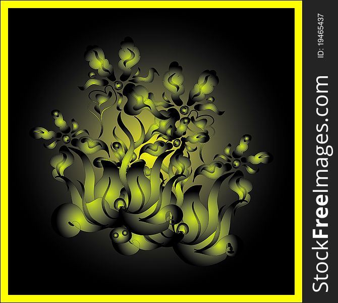 Flower decorative card on black and yellow background