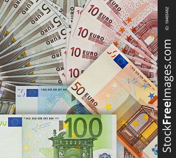Background from bills of the euro miscellaneous value