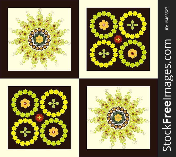 Pattern flower circle on square yellow background