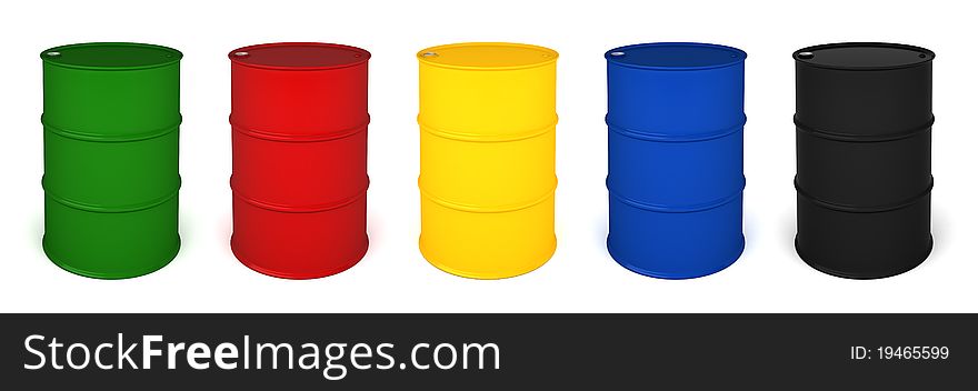 Five Colored Barrels 3D Render