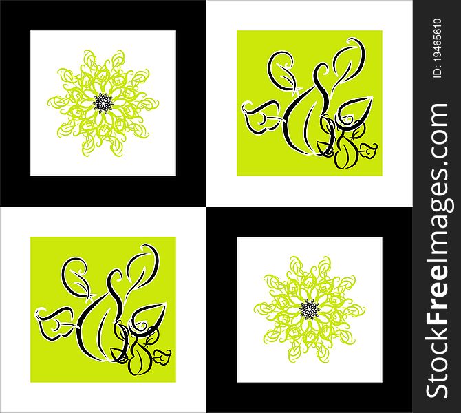 Pattern flower square background with green curl