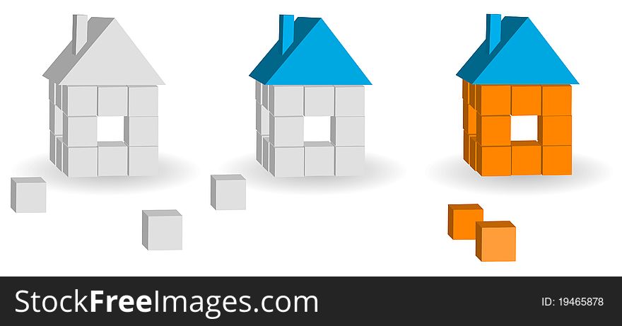 Set of houses from bricks on a white background