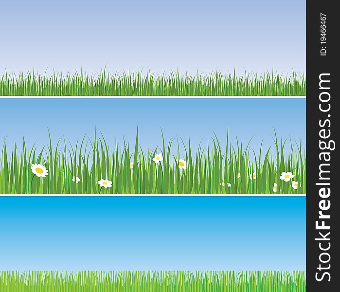 Three different lawns or grass fields.