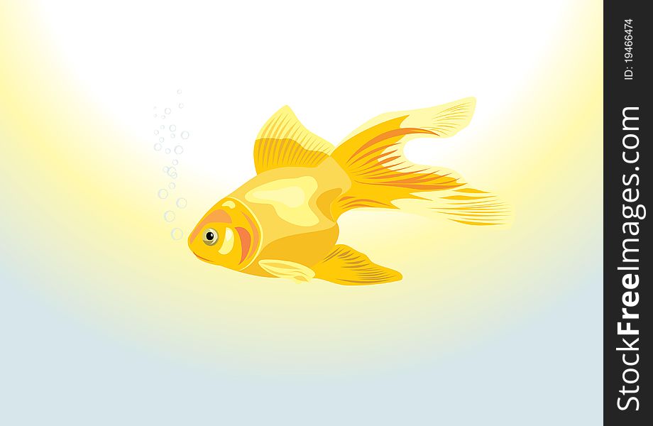 Goldfish is in the rays of sunlight. Illustration