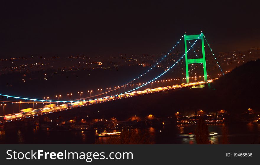 Fatih Sultan Mehmet Bridge by night, Istanbul. Fatih Sultan Mehmet Bridge by night, Istanbul.