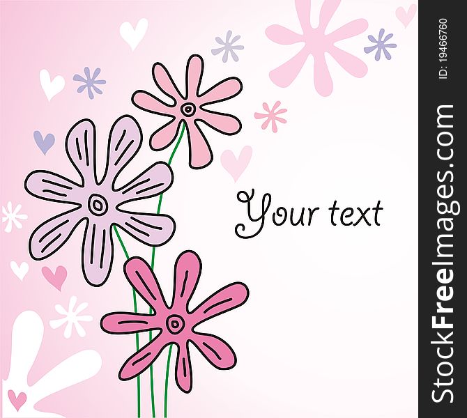 Background with stylized flowers in pink colors with space for text. Background with stylized flowers in pink colors with space for text