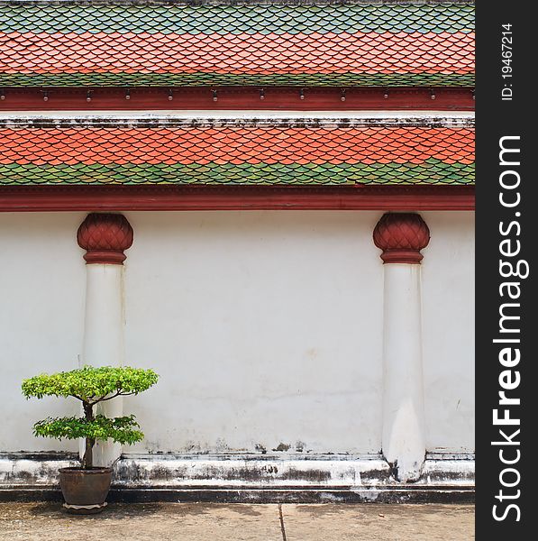 Roof and wall of Buddhist temple in Thailand. Roof and wall of Buddhist temple in Thailand