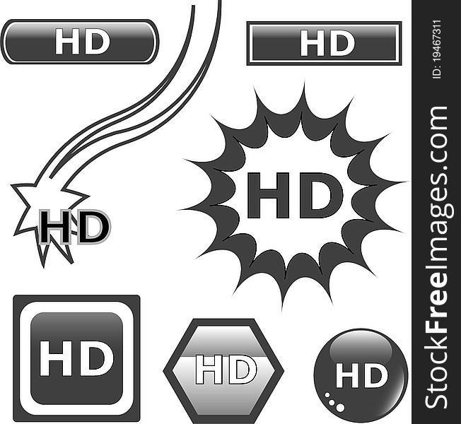 HD glossy web button set black icons isolated