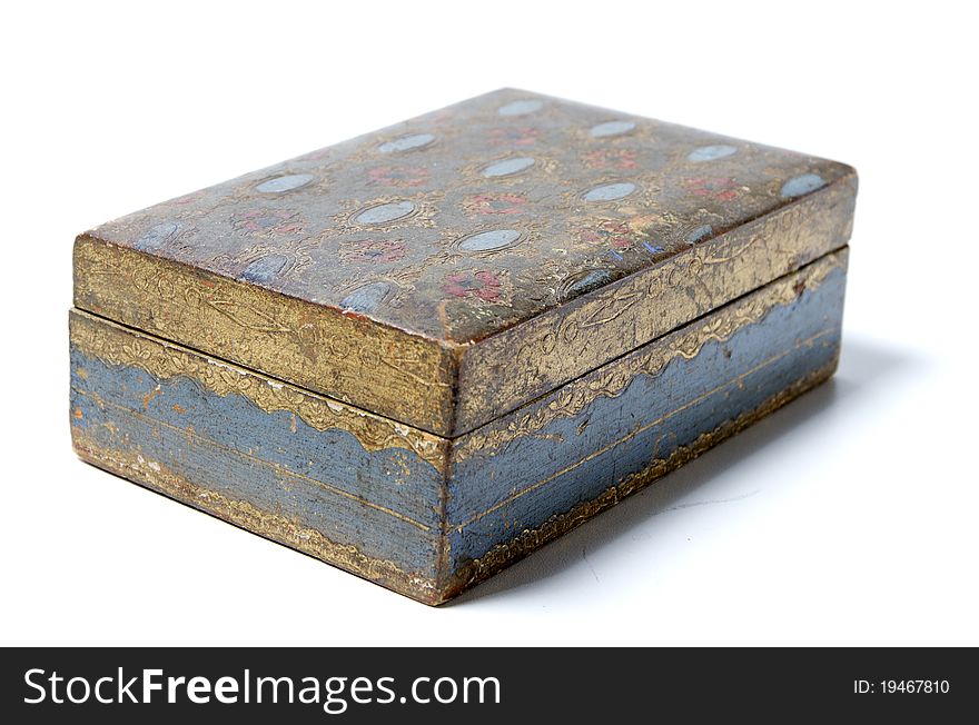 Antique painted wood box worn gold. Antique painted wood box worn gold