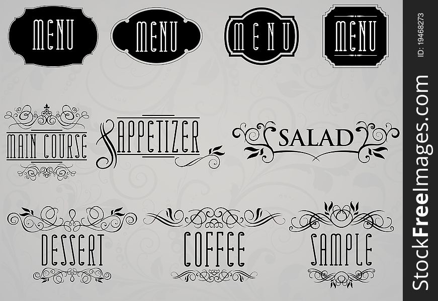 Calligraphic elements used for restaurant and cafe menus