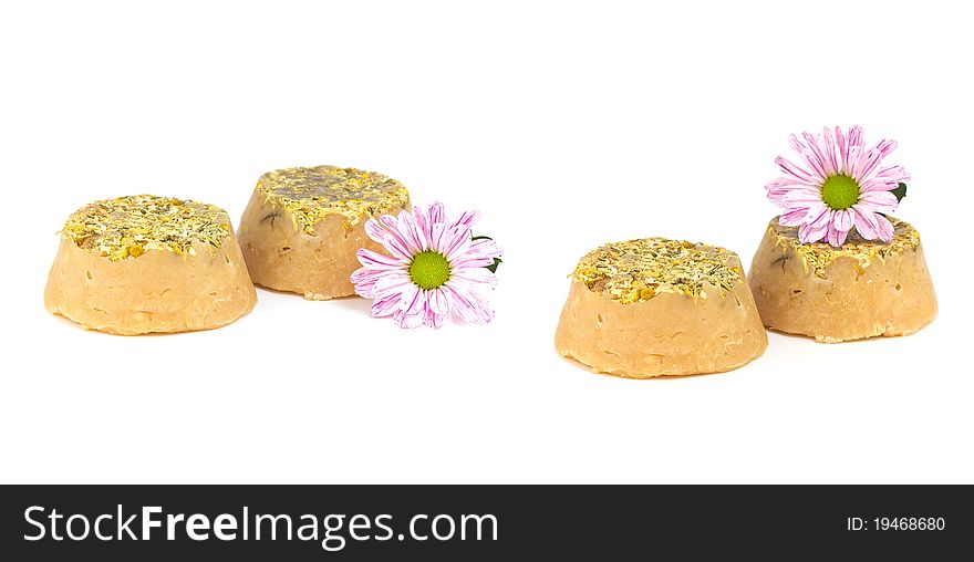 Homemade soap chamomile isolate on a white background. Homemade soap chamomile isolate on a white background.