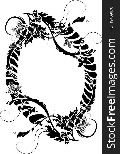 Ornate frame with flowers and butterflies. stencil