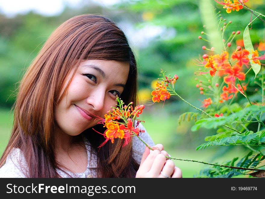 Inlove - Women and red flower. Inlove - Women and red flower