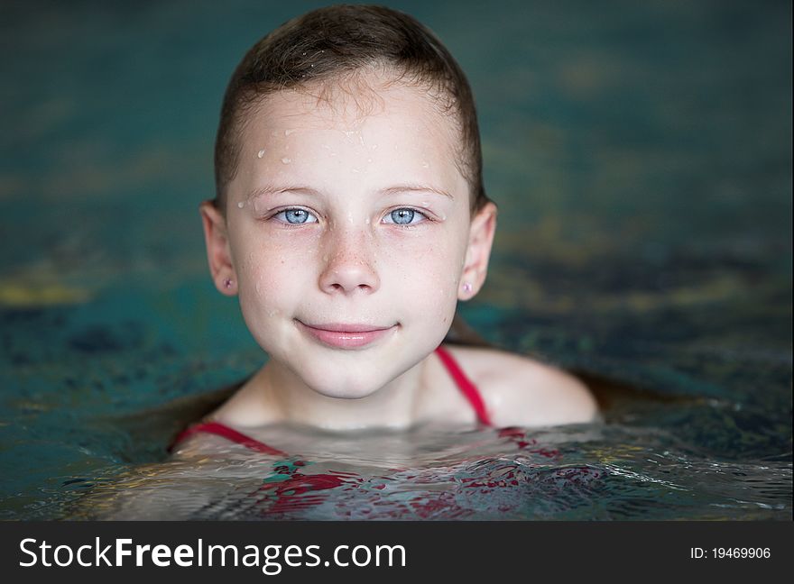 Young girl wet portrait in water. Young girl wet portrait in water
