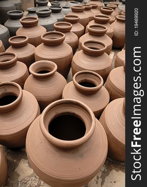 Handmade pottery drying in manufacture