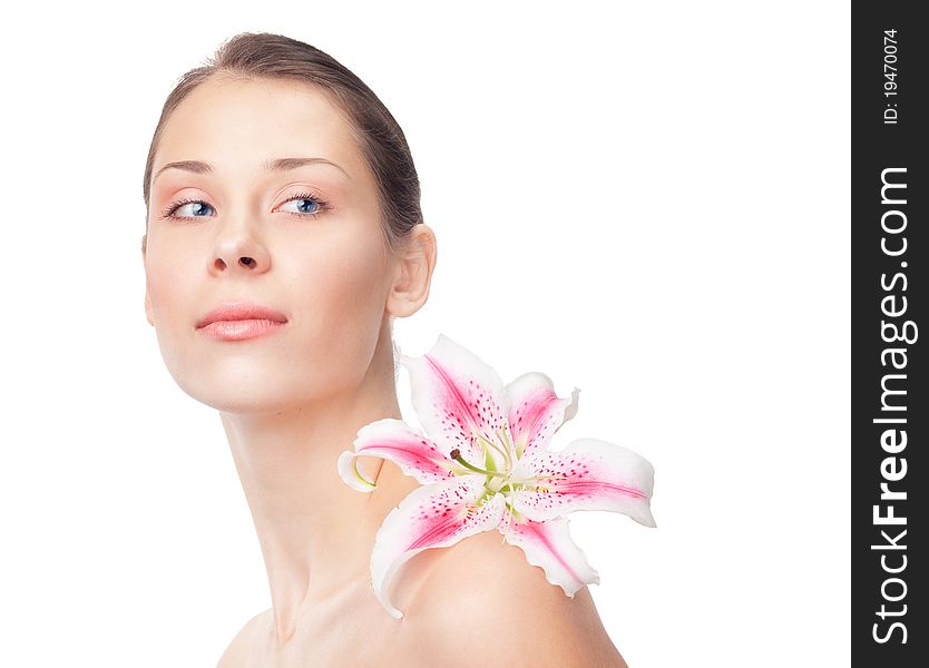 Beautiful Girl With Lily On Shoulder