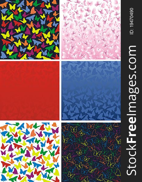 Set of colored summer butterfly pattern