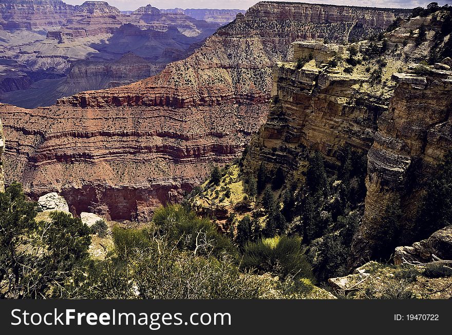 A beautiful view of the south rim canyons. A beautiful view of the south rim canyons