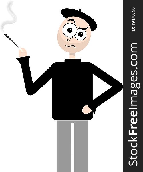 Angry Cartoon Beatnik Hippy Man Smoking