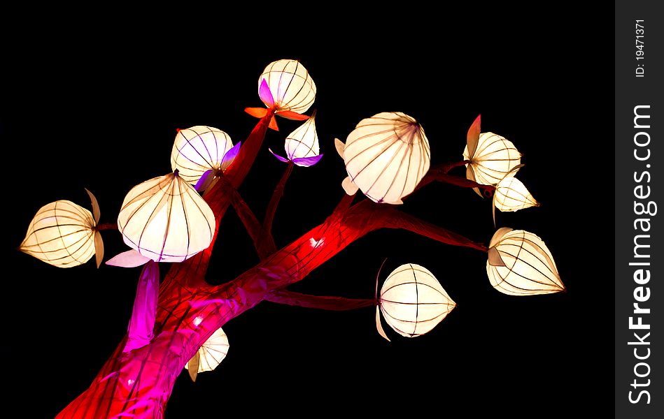 Chinese style lantern shaped into the peach tree decorated in the Chinese New Year