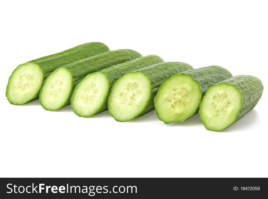 Cut cucumbers isolated on the white background