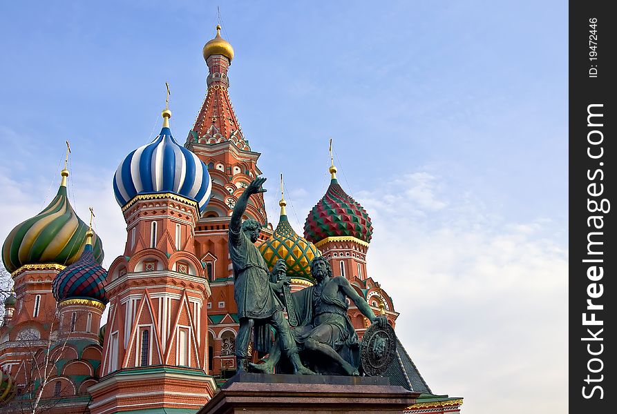 St. Basil's Cathedral and the monument to Minin and Pozharsky in Moscow. Russia
