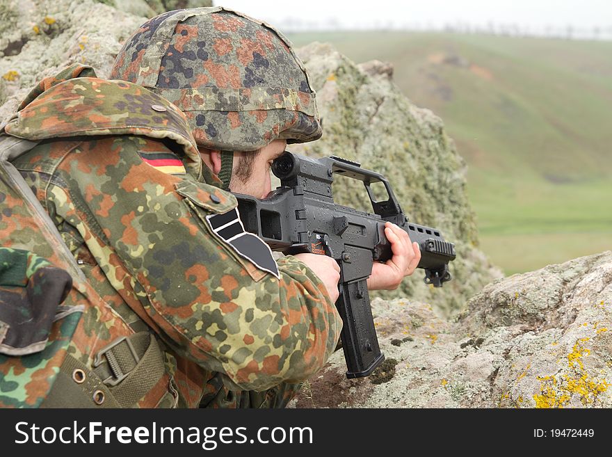 German soldier targeting from covered position