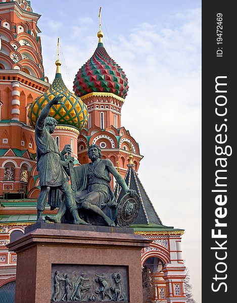 St. Basil's Cathedral and the monument to Minin and Pozharsky in Moscow. Russia