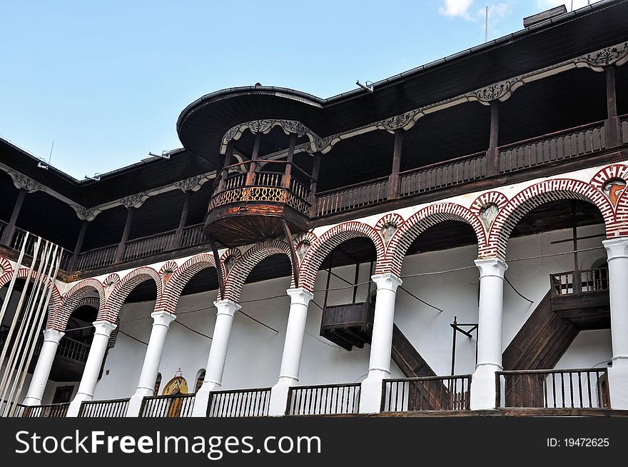 Balcony of orthodox rila monastery near sofia in bulgaria. Balcony of orthodox rila monastery near sofia in bulgaria