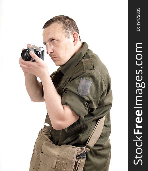 Color photo of a soldier with camera. Color photo of a soldier with camera