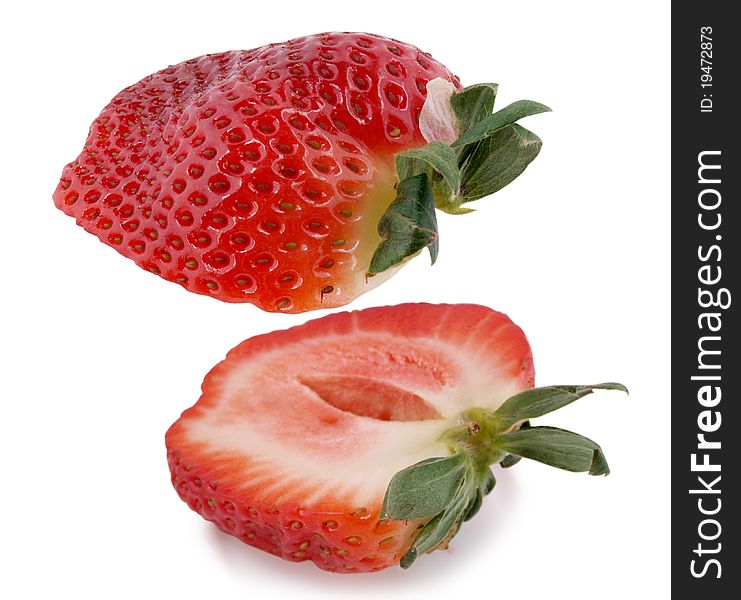 Photograph of cut strawberries on a white background. Photograph of cut strawberries on a white background