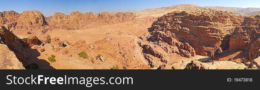 Panorama Caves in lost city of world wonder Petra, Jordan
