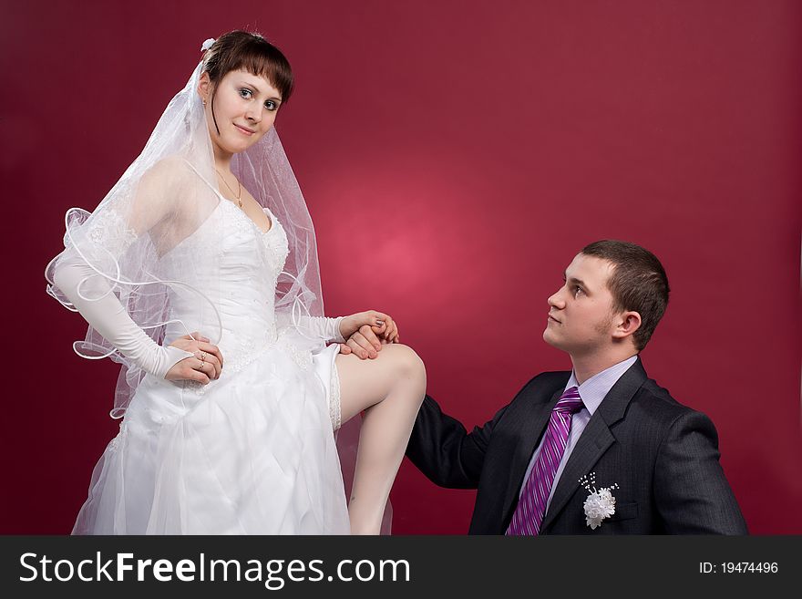 Couple newlyweds in wedding dress and suit