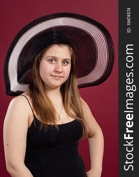 Portrait Of Girl In Dress And  Hat  Isolated