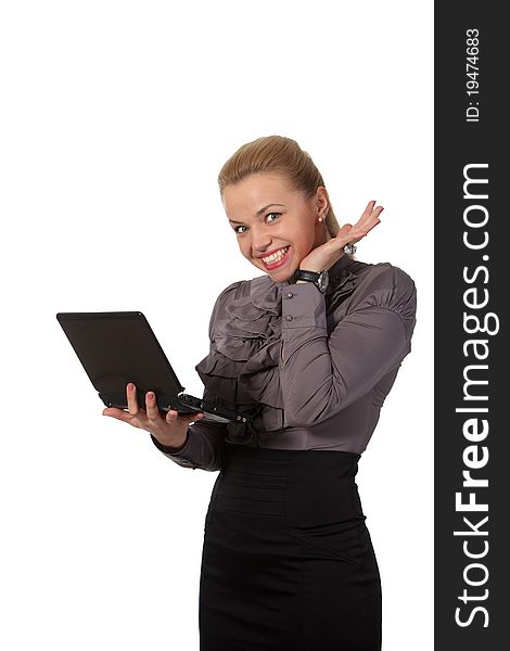 Young businesswoman hold a notebook. Young businesswoman hold a notebook