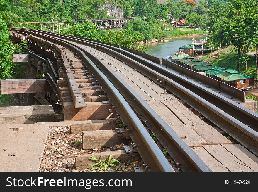 Railway beside mountain in Kanchanabury ,Thailand