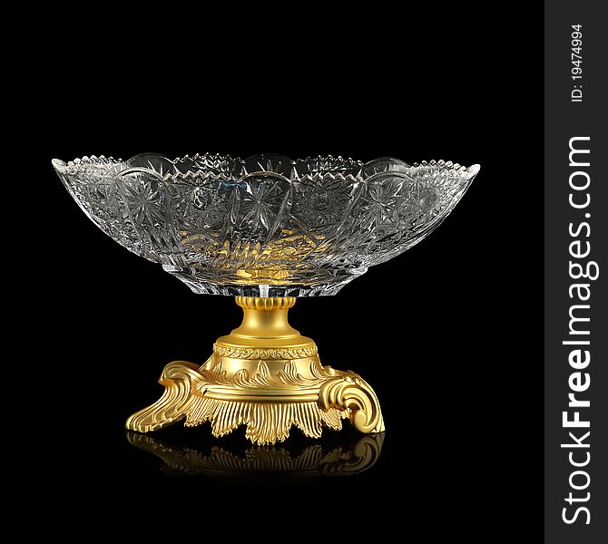 Classical glass bowl with golden plated base
