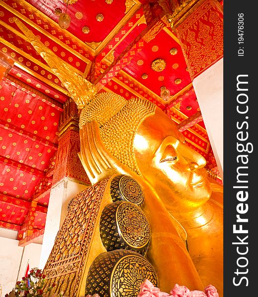 Reclining buddha statue at Ton-Son temple Aungthong city. Reclining buddha statue at Ton-Son temple Aungthong city