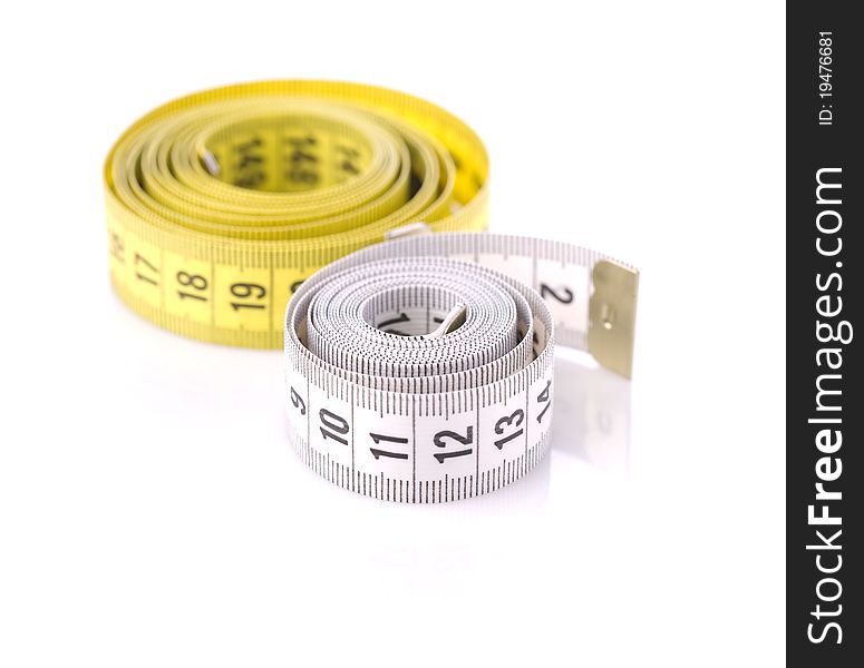 Two measuring tapes isolated on white background