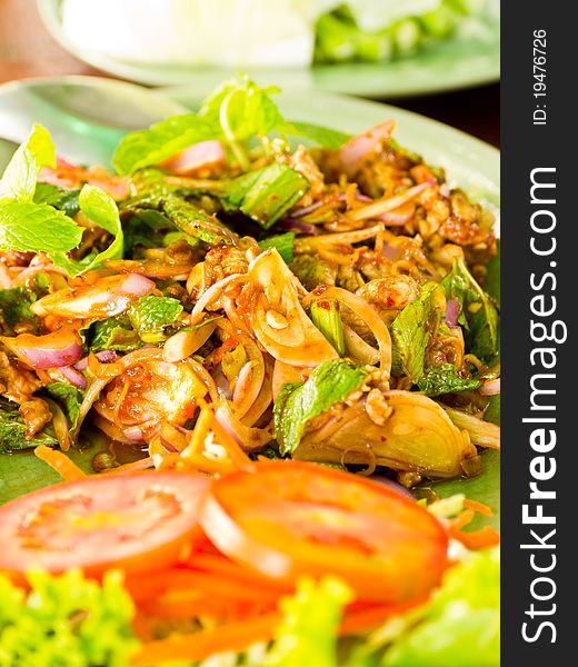 Thai dish, Spicy chili pork salad. Thai dish, Spicy chili pork salad