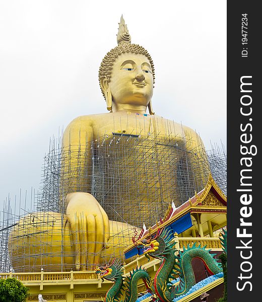 The biggest golden buddha statue at Muang temple, Aungthong city Thailand. The biggest golden buddha statue at Muang temple, Aungthong city Thailand