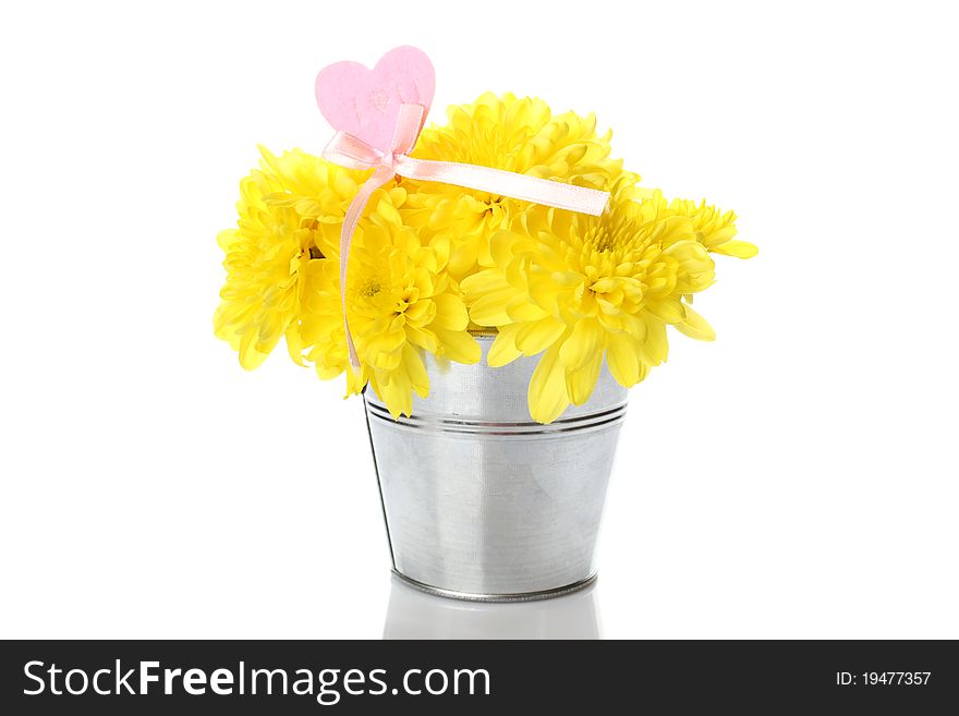 Yellow Chrysanthemums In A Pail