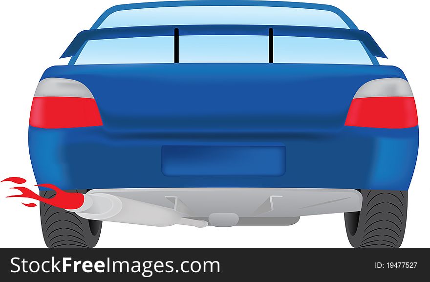 Car rear view with red flame - Illustration / Vector