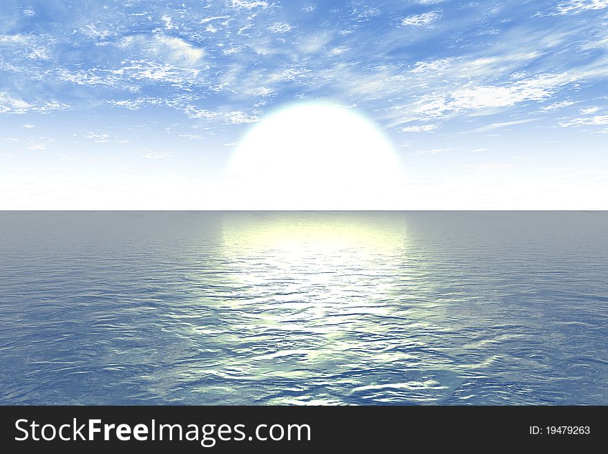 3d rendered sunrise with clouds and sea. 3d rendered sunrise with clouds and sea