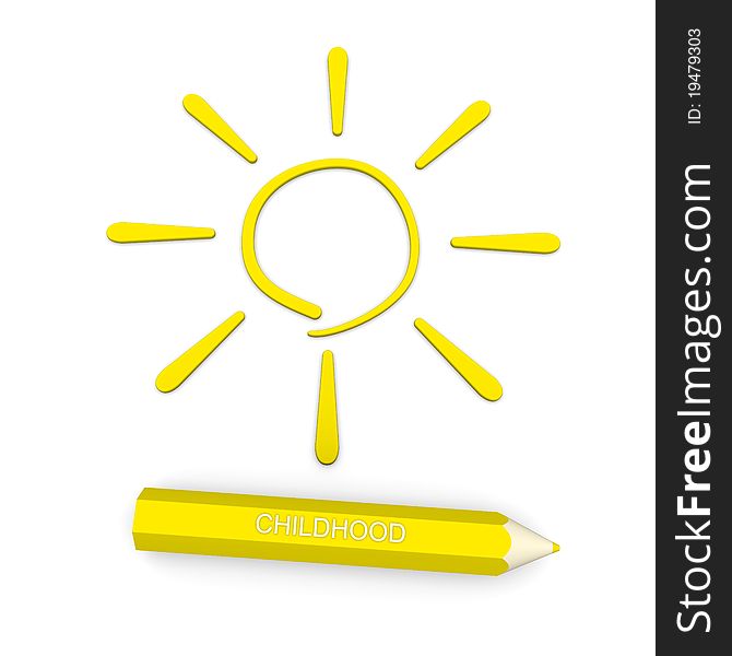 In pencil sign of the sun - a symbol of childhood