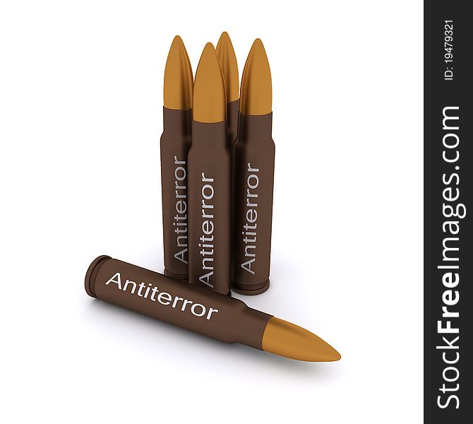 Bullet with the inscription Antiterror. 3d rendering