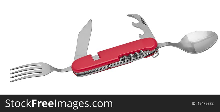 Modern metal corkscrew on a white background