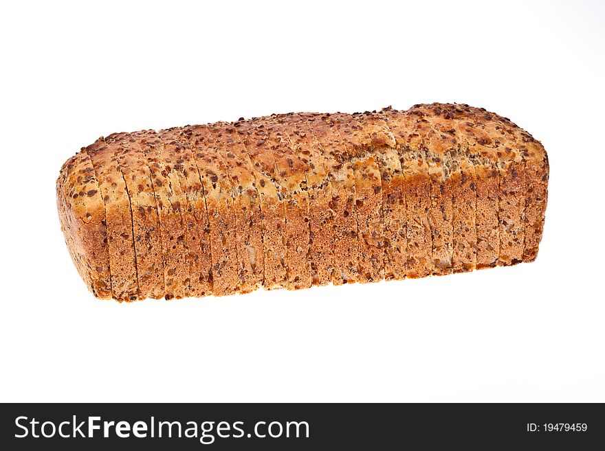 Sliced loaf of seeded bread