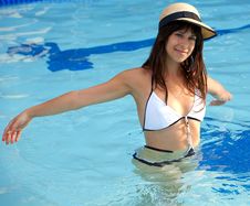 Gorgeous Woman Relaxing In Pool Royalty Free Stock Images