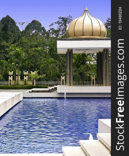 Peaceful Oriental Gardenin Kuala Lumpur with blue pool